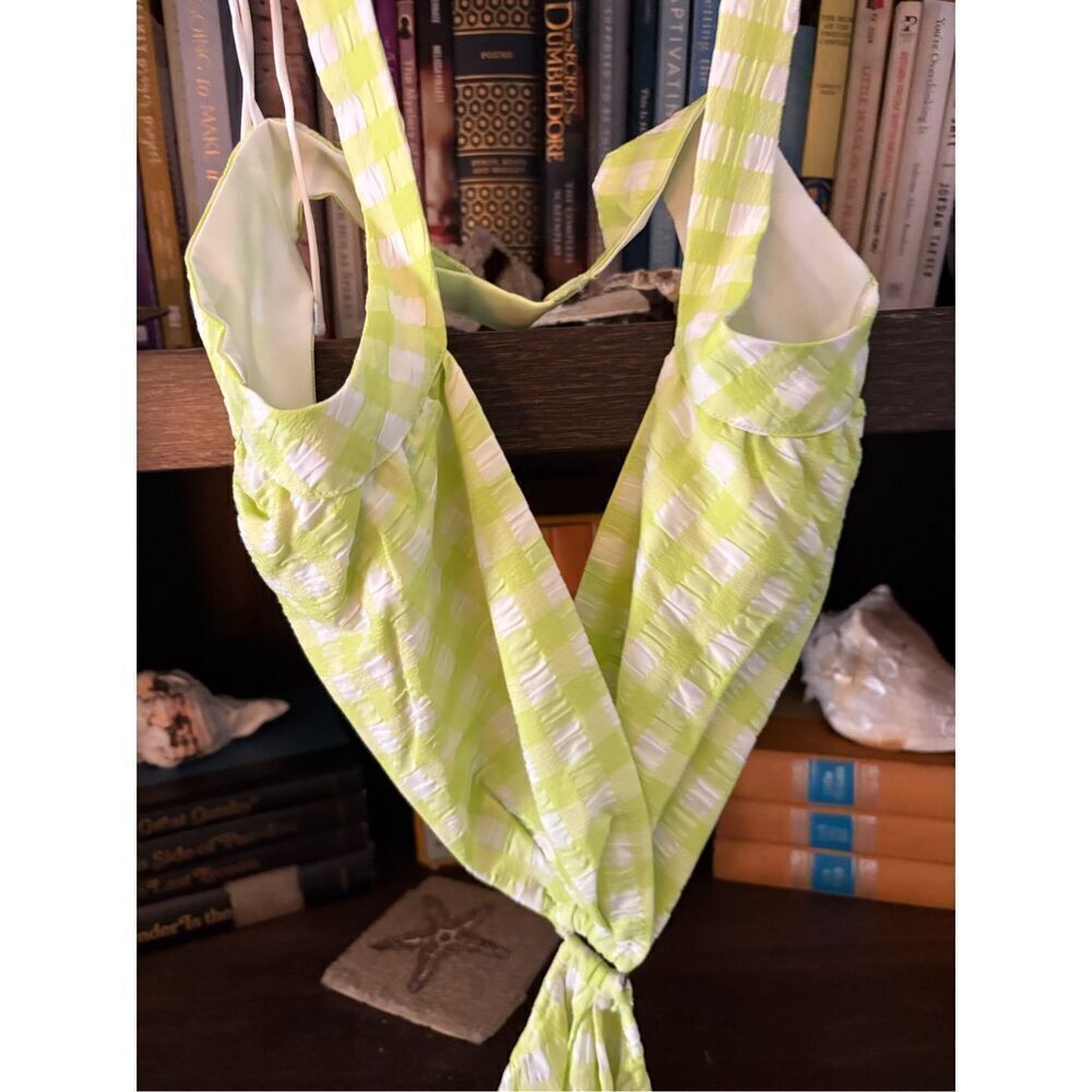 NWT For Love & Lemons Maureen Green & White Gingham Midi Dress Size Large - Picture 8 of 11